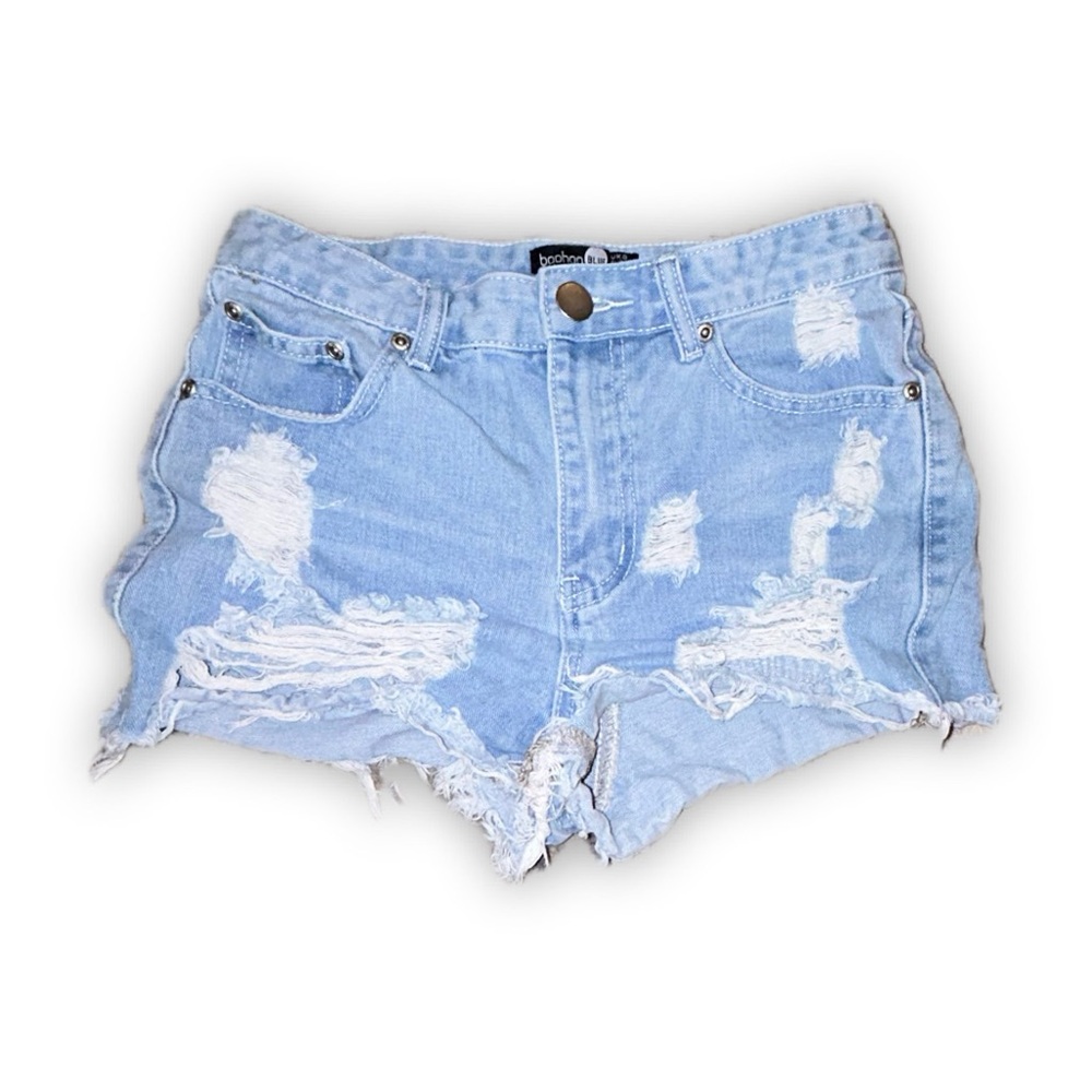 Boohoo Ripped Light Blue Jean Shorts